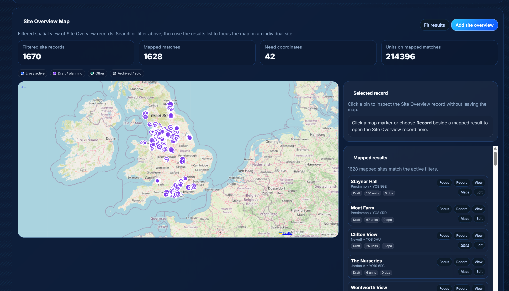 Promarks Intel Site Overview Map screenshot